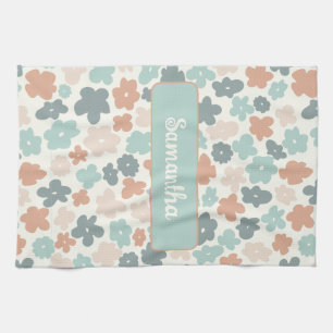 Boho retro pastel flower print tea towel
