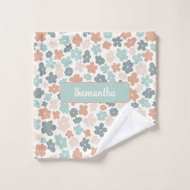 Boho retro pastel flower print wash cloth (Wash Cloth)
