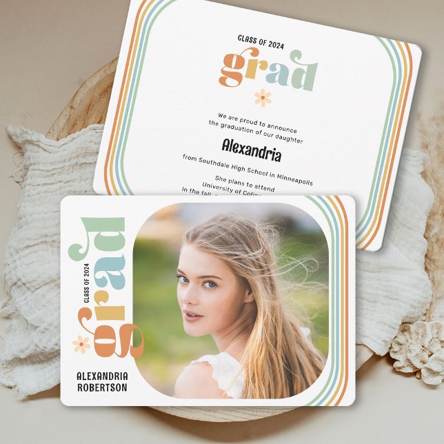 Boho Retro Photo Graduation Announcement (Creator Uploaded)