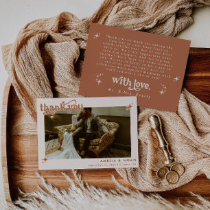 Boho Retro Photo Wedding Thank You Card
