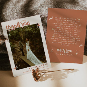 Boho Retro Photo Wedding Thank You Card