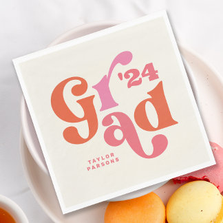 Boho Retro Pink and Orange Graduation Napkins