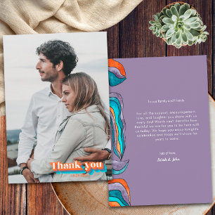 Boho Retro Purple Blue Orange Typography Wavy Thank You Card