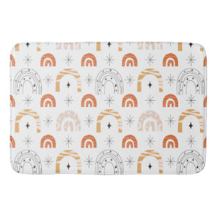 Boho retro rainbow line art moon stars bath mat