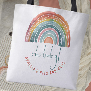 Boho Retro Rainbow Name Script Oh Baby Tote Bag
