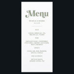 Boho Retro Sage Green Wedding Drinks Menu<br><div class="desc">The "Boho Retro Sage Green Wedding Menu" is a versatile and customizable addition to your special day. With its personalized touch, this wedding template perfectly complements various themes such as boho retro, disco, vintage, and 70s-inspired weddings. Ideal for greenery-themed celebrations or those embracing a boho terracotta and sage green palette,...</div>