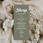 Boho Retro Sage Green Wedding  Menu<br><div class="desc">The "Boho Retro Sage Green Wedding Menu" is a versatile and customisable addition to your special day. With its personalised touch, this wedding template perfectly complements various themes such as boho retro, disco, vintage, and 70s-inspired weddings. Ideal for greenery-themed celebrations or those embracing a boho terracotta and sage green palette,...</div>