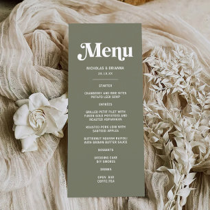 Boho Retro Sage Green Wedding  Menu