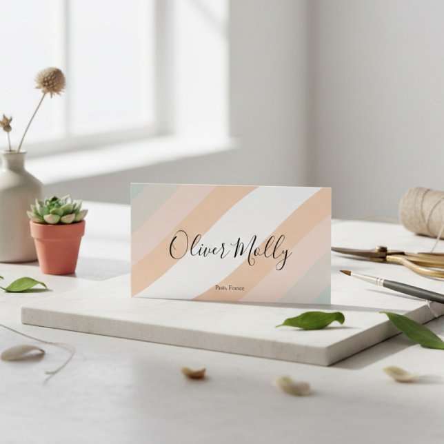 Boho Retro Script Abstract Wavy Lines Pastel Business Card (Creator Uploaded)