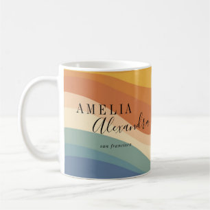 Boho Retro Script Abstract Wavy Lines Yellow Blue Coffee Mug
