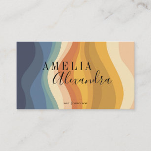 Boho Retro Script Abstract Wavy Lines Yellow QR  Business Card