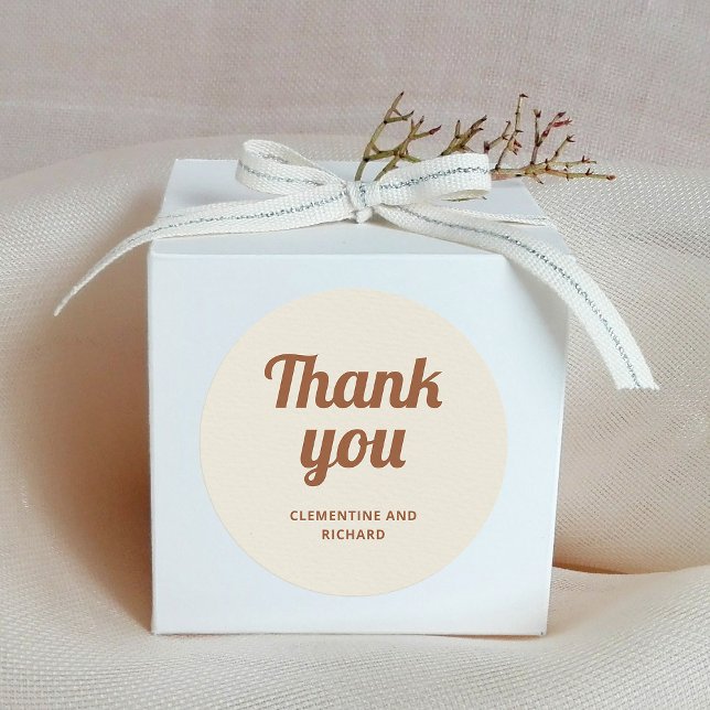 Boho Retro Script | Wedding Thank You Classic Round Sticker (A vintage style thank you sticker with retro script)
