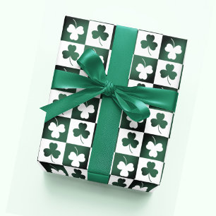 Boho Retro Shamrock Clover Leaf Patterns Floral Wrapping Paper