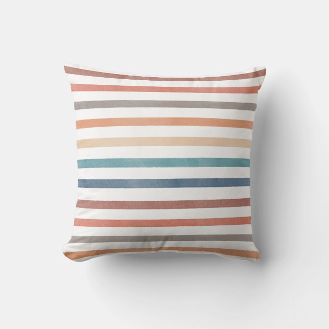 Boho Retro Stripes Pattern Nursery Throw Pillow (Front)