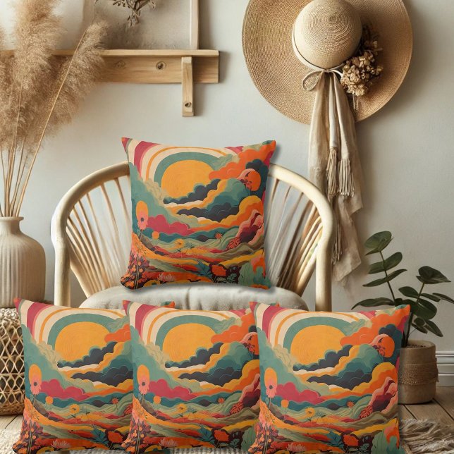  Boho Retro Sun 16 inch Throw Pillow (Creator Uploaded)