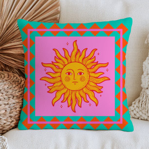 BOHO Retro Sun Face Dopamine Aesthetic Colourful Cushion
