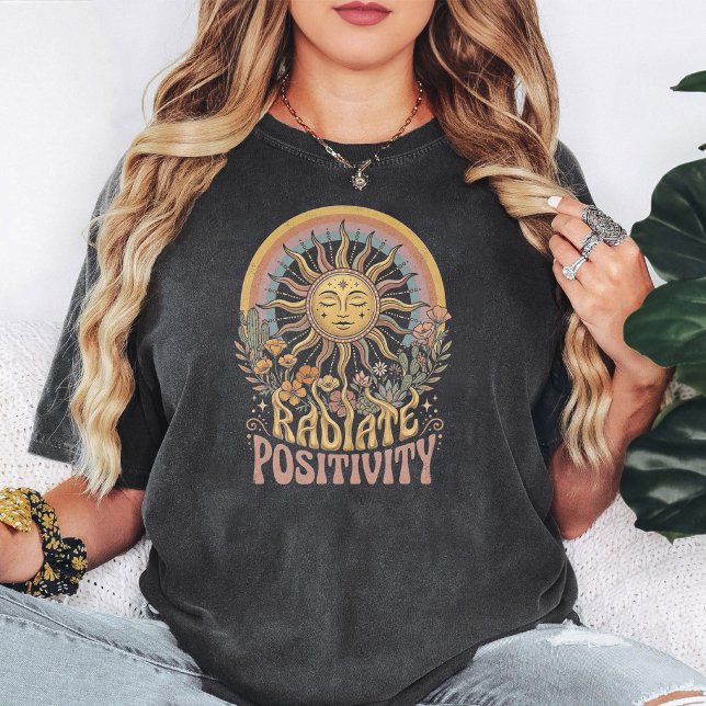 Boho Retro Sun With Radiate Positivity T-Shirt (Creator Uploaded)