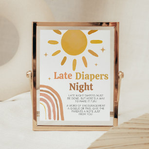 Boho Retro Sunshine Baby Shower Late Night Diapers Poster