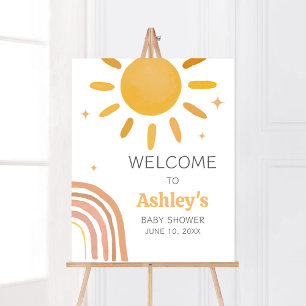 Boho Retro Sunshine Baby Shower Welcome Poster
