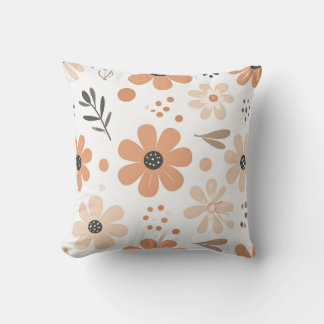 Boho Retro Terracotta Floral Aesthetic Cushion