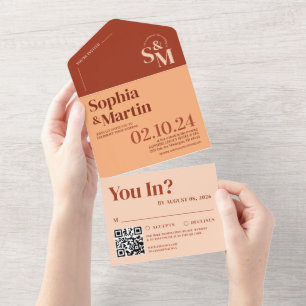 Boho Retro Terracotta Photo Wedding All In One Invitation