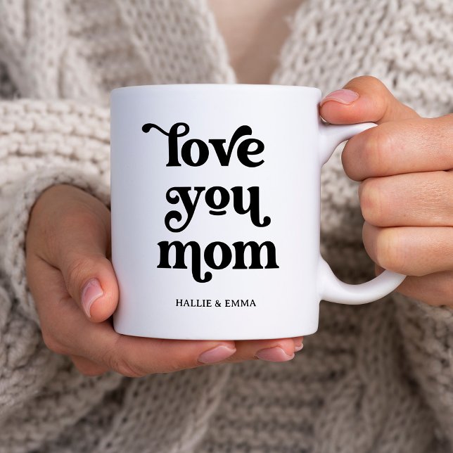 Boho Retro Text | Love you Mum Black and White Coffee Mug (Creator Uploaded)
