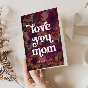 Boho Retro Text   Love you Mum Bold Floral Holiday Card