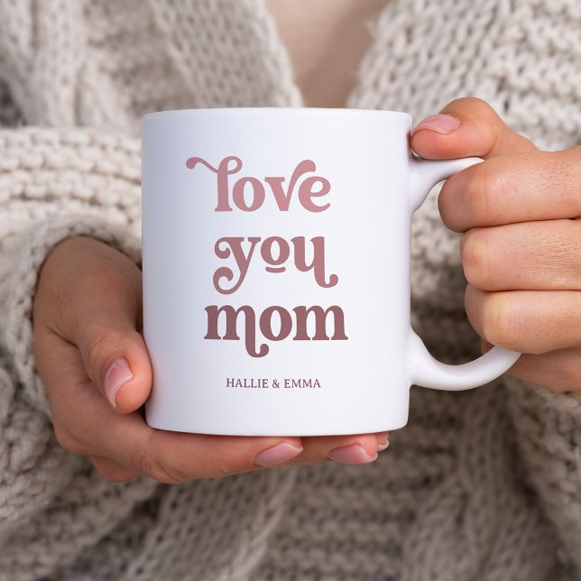 Boho Retro Text | Love you Mum Gradient Pink Coffee Mug (Creator Uploaded)