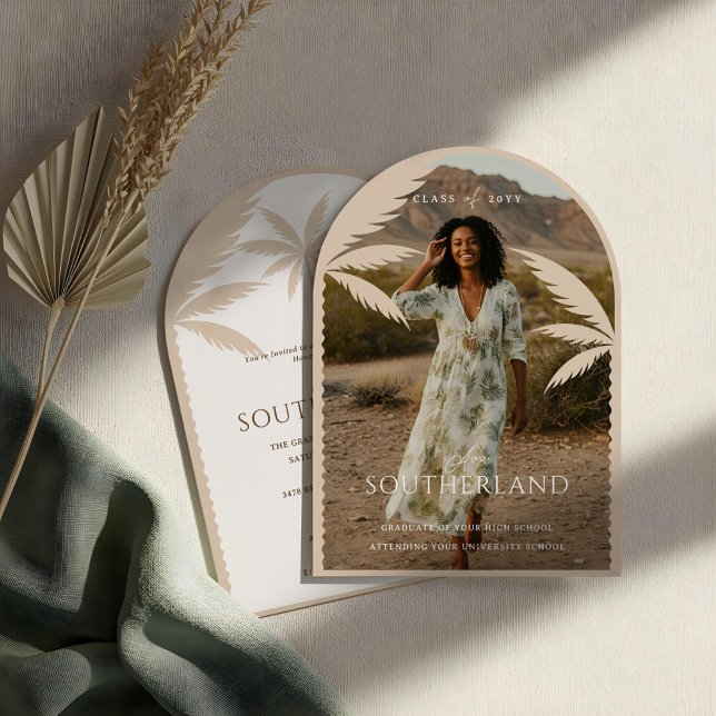 Boho Retro Tropical Palm Tree Graduation Photo Invitation (Boho Retro Tropical Palm Tree Graduation Photo Invitation)