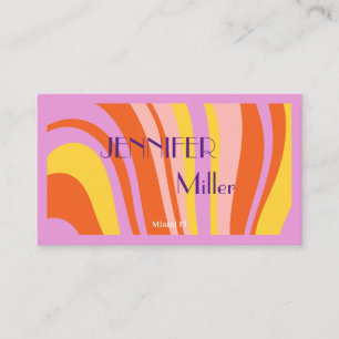 Boho Retro Wavy Lines Social Media QR code  Business Card