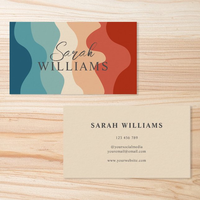 Boho Retro Wavy Stripes Minimalist Business Card (Creator Uploaded)