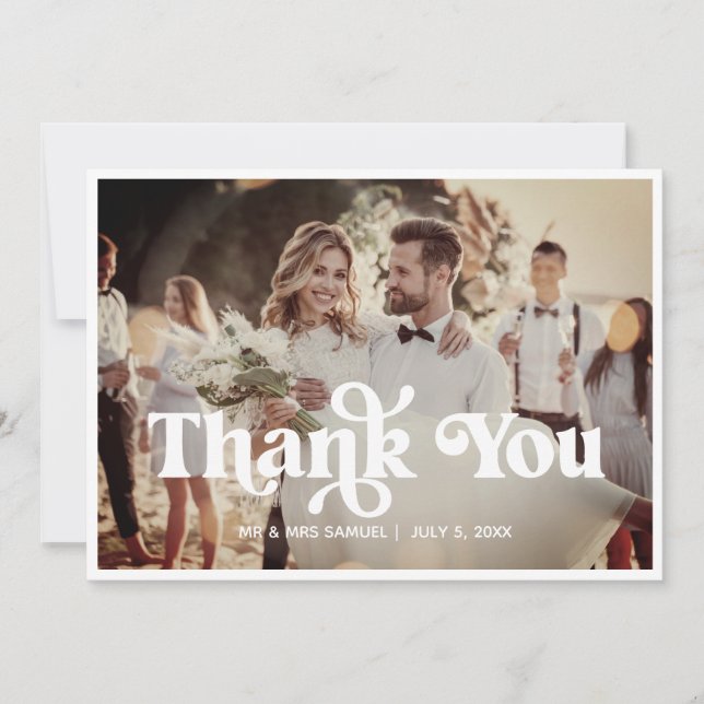 Boho Retro Wedding Thank You Photo Card (Front)