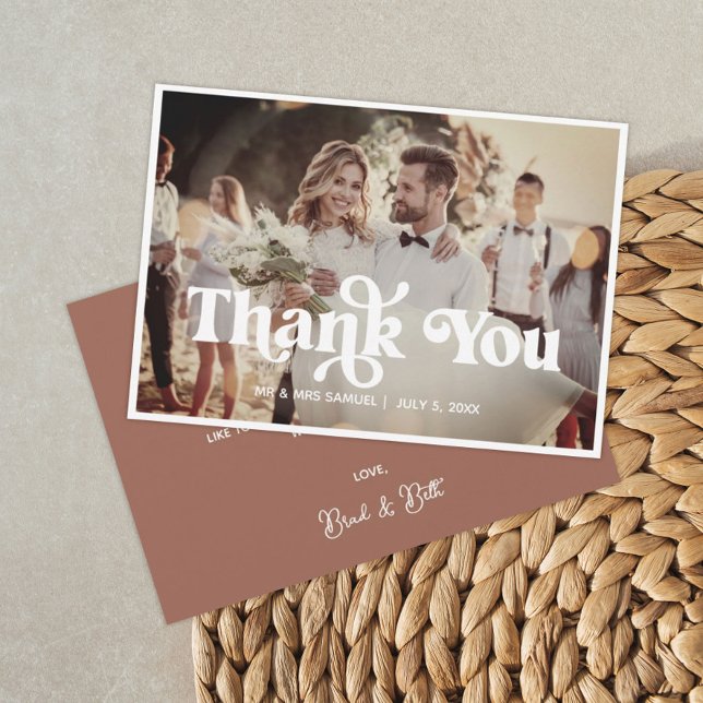 Boho Retro Wedding Thank You Photo Card (Creator Uploaded)