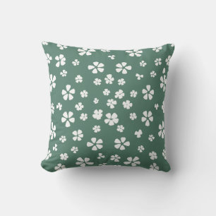 Boho retro white wildflower avocado green cushion
