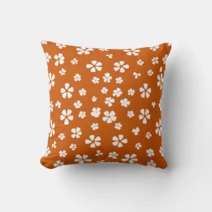 Boho retro white wildflower burnt orange cushion