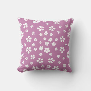 Boho retro white wildflower crocus purple cushion