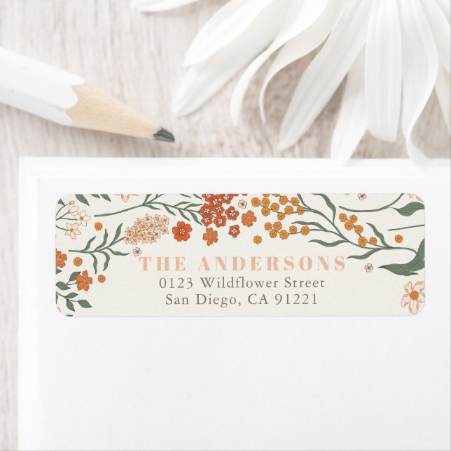 Boho Retro Wildflower  Return Address Label (Insitu)