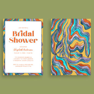 Boho Retro Yellow Typography Wavy Bridal Shower Invitation