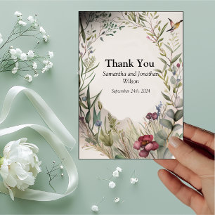 BOHO Ring of Flowers and Branches Thank You Card