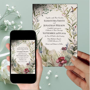 BOHO Ring of Flowers and Branches Wedding  Invitation