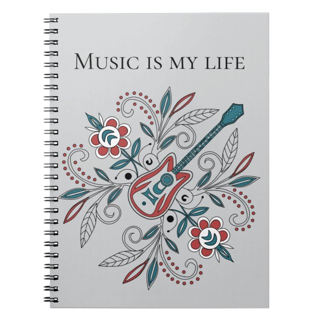 Boho Rock’n’Roll guitar with flowers Notebook (Front)