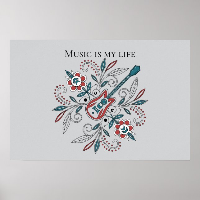 Boho Rock’n’Roll guitar with flowers Poster (Front)