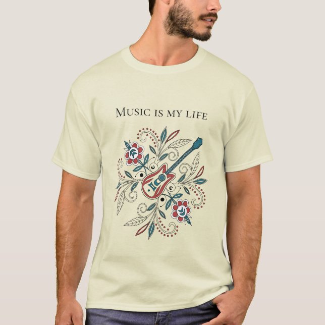 Boho Rock’n’Roll guitar with flowers T-Shirt (Front)