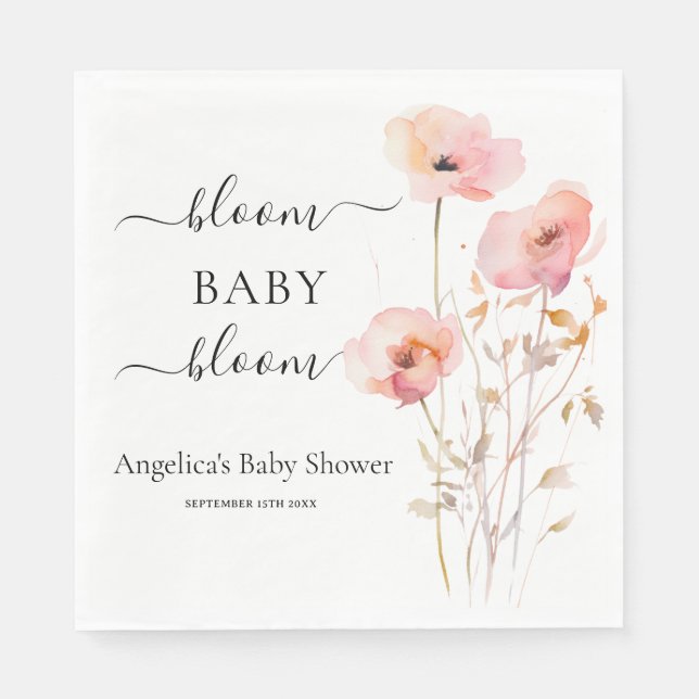 BOHO ROMANTIC BLUSH PINK WATERCOLOR MEADOW FLOWERS NAPKIN (Front)