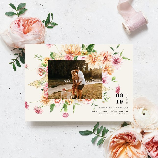 Boho Romantic Floral Blooms Photo Save the Date (Creator Uploaded)