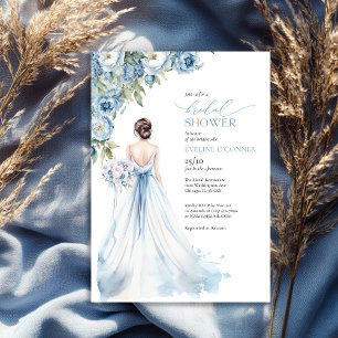 Boho Romantic Peonies dusty blue bridal shower Invitation