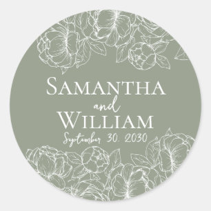 Boho Romantic Sage Green Floral Modern Wedding Classic Round Sticker