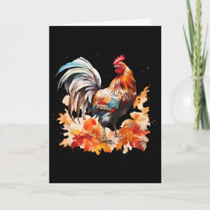 Boho Rooster Chicken Autumn Leaves Thanksgiving Da Card