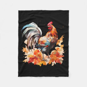 Boho Rooster Chicken Autumn Leaves Thanksgiving Da Fleece Blanket