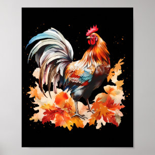 Boho Rooster Chicken Autumn Leaves Thanksgiving Da Poster